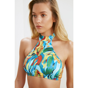 Trendyol Colorful Abstract Pattern Halter Neck Bikini Top
