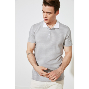 Trendyol Gray Men's Slim Fit Short Sleeve Striped Polo Neck T-shirt
