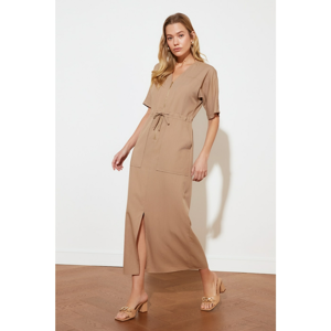 Trendyol Camel Zippered Slit Detailed Dress