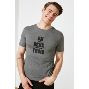 Trendyol Anthracite Men's Slim Fit Printed Short Sleeve T-Shirt