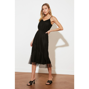 Trendyol Black Flywheel Detailed Tulle Knitted Dress