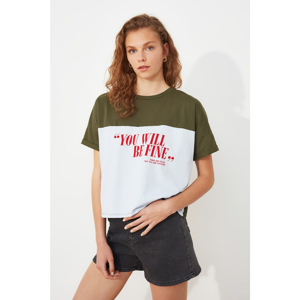 Trendyol Khaki Printed Semifitted Knitted T-Shirt