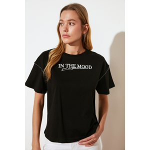 Trendyol Black Printed Semifitted Knitted T-Shirt