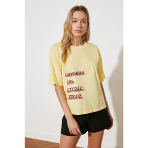 Trendyol Yellow Printed Loose Fit 100% Organic Cotton Knitted T-Shirt