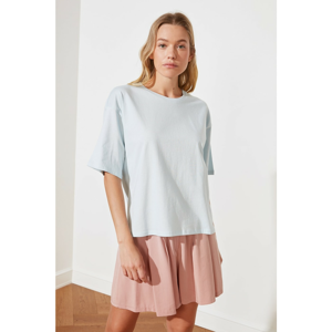 Trendyol Light Blue Printed Loose 100% Organic Cotton Knitted T-Shirt