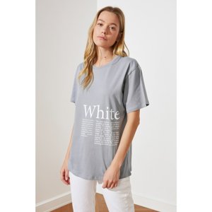 Trendyol Gray Boyfriend Printed 100% Organic Cotton Knitted T-Shirt