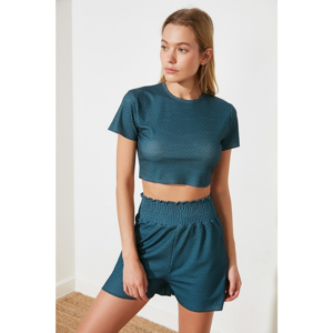 Trendyol Navy Blue Crop Ribbed Knit Blouse