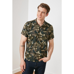 Trendyol Khaki Men Regular Fit Shirt Collar Short Sleeve Camouflage Shirt