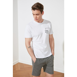 Trendyol White Men's Regular Fit Crew Neck Short Sleeve Printed T-Shirt