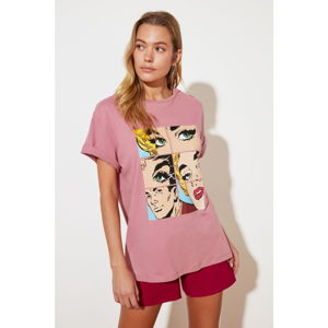 Trendyol Dried Rose Boyfriend Knitted T-Shirt