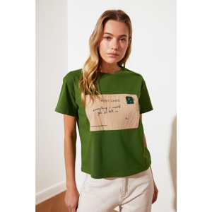 Trendyol Green Printed Semi-Fitted Crew Neck Knitted T-Shirt