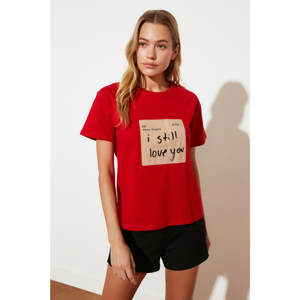 Trendyol Red Printed Semi-Fitted Crew Neck Knitted T-Shirt