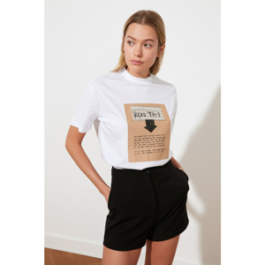 Trendyol White Printed Semi-Fitted Turtleneck Knitted T-Shirt