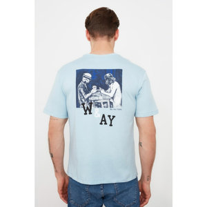 Trendyol Blue Men's Oversized Short Sleeve Printed T-Shirt