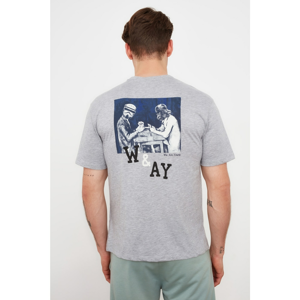 Trendyol Gray Men's Oversized Short Sleeve Printed T-Shirt