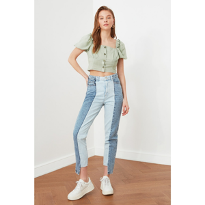 Trendyol Blue Color Block High Waist Mom Jeans