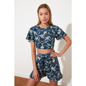 Trendyol Blue Floral Crop Blouse