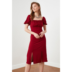 Trendyol Burgundy Slit Button Detailed Dress