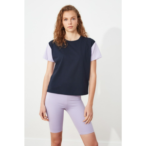 Trendyol Navy Color-Blocked Semifitted Knitted T-Shirt