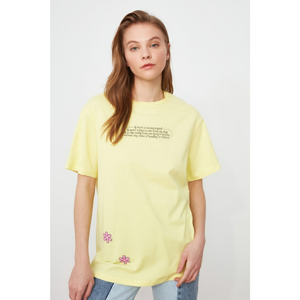 Trendyol Yellow Printed Boyfriend Knitted T-Shirt