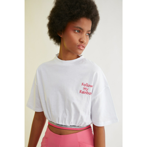 Trendyol White Crop Printed Knitted T-Shirt
