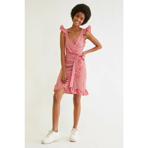 Trendyol Red Belted Checkered Dress