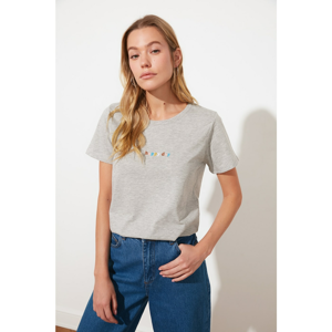 Trendyol Gray Basic Embroidered Knitted T-Shirt