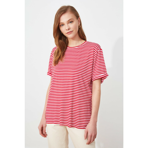 Trendyol Red Striped Boyfriend Knitted T-Shirt
