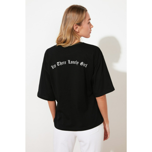 Trendyol Black Back Printed Loose Knitted T-Shirt