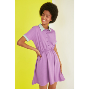 Trendyol Lilac Button Detailed Polo Neck Knitted Dress