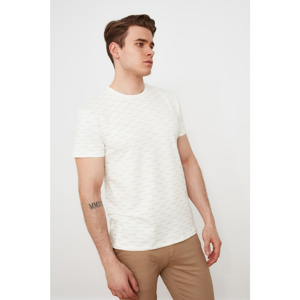 Trendyol Ecru Men's Regular Fit Short Sleeve Printed T-Shirt