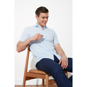 Trendyol Men's Blue Regular Fit Basic Shirt Collar Short Sleeve Flamed Shirt