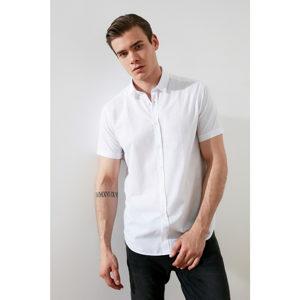 Trendyol White Men's Regular Fit Basic Shirt Collar Short Sleeve Flamed Shirt