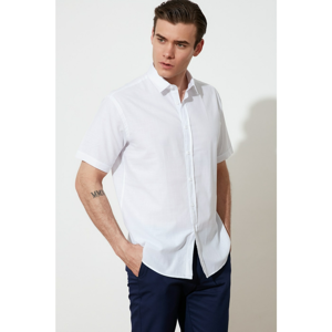Trendyol White Men's Relax Fit Basic Shirt Collar Short Sleeve Flamed Shirt