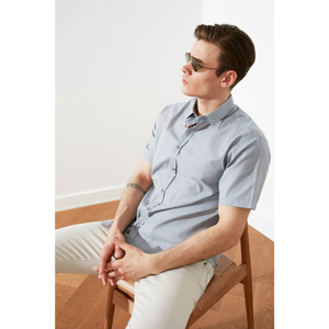 Trendyol Gray Men's Relax Fit Basic Shirt Collar Short Sleeve Flamed Shirt