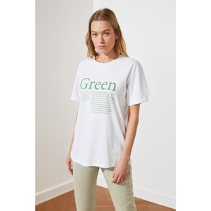 Trendyol White Boyfriend Printed 100% Organic Cotton Knitted T-Shirt