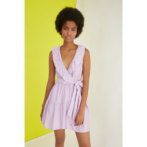 Trendyol Lilac Belted Double Breasted Collar Dress