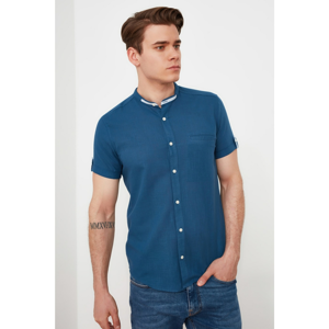 Trendyol Indigo Men's Slim Fit Judge Collar Short Sleeve Shirt