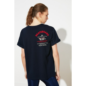 Trendyol Navy Blue Back Printed Boyfriend Sports T-Shirt