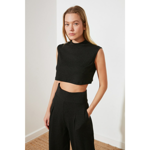 Trendyol Anthracite Crop Knitted Blouse