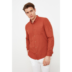 Trendyol Cinnamon Men's Slim Fit Buttoned Collar Epaulet Linen Shirt