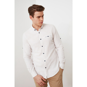 Trendyol Beige Men's Button Collar Fillet Epaulet Slim Fit Shirt with Pockets