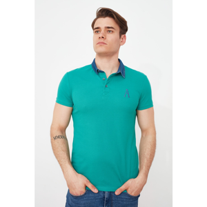 Trendyol Green Men's Slim Fit Contrast Polo Collar Polo Neck T-shirt