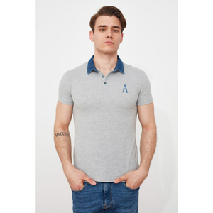 Trendyol Gray Men's Slim Fit Contrast Polo Collar Polo Neck T-shirt
