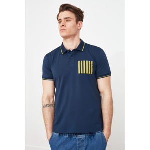 Trendyol Navy Blue Men Slim Fit Short Sleeve Printed Polo Neck T-shirt