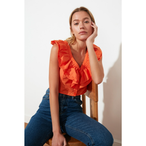 Trendyol Orange Flywheel Crop Blouse