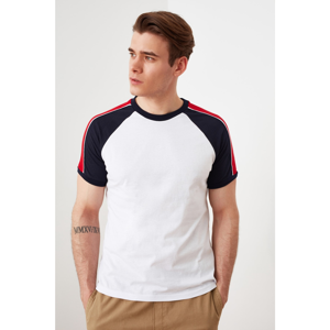 Trendyol White Men's Slim Fit Short Sleeve T-Shirt with Contrast Panels