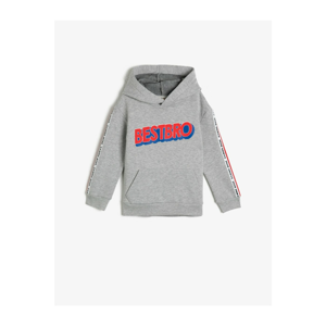 Koton Printed Kangaroo Hooded Sweatshirt with Feathered Fabric Ribanali with Pocket