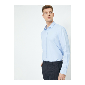 Koton Men's Blue Classic Collar Long Sleeve Slim Fit Shirt
