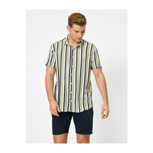 Koton Men's Green Striped Short Sleeve Shirt